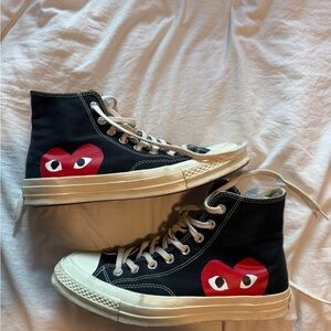 Comme des Garcons x Converse Black High-Top Sneakers with Red Heart Graphic